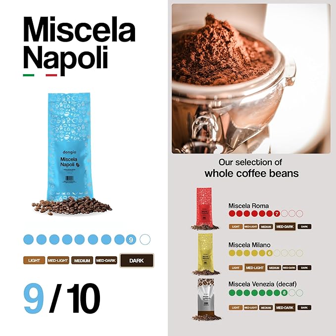 Dongiò Caffè Napoli Blend - Whole Bean Coffee Dark Espresso Roast Premium Coffee Quality 2.2 Pounds (35.2 Oz - Pack of 1) Strong and Incisive Character with Velvety Cream