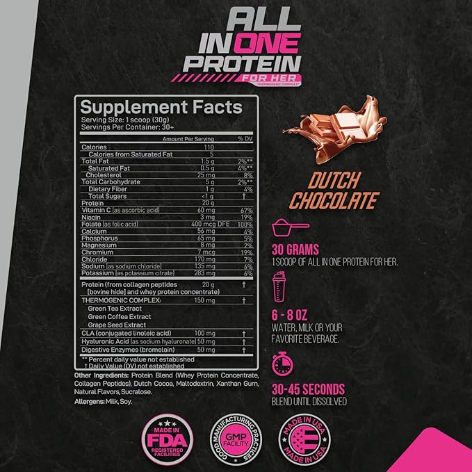 Forzagen All in One Protein for Her | Women’s Protein Powder with Multi Collagen Peptides | Hydrolyzed Collagen Supplement Gut Health Great for Pre &amp Post Workout | Dutch Chocolate 30+ Servings