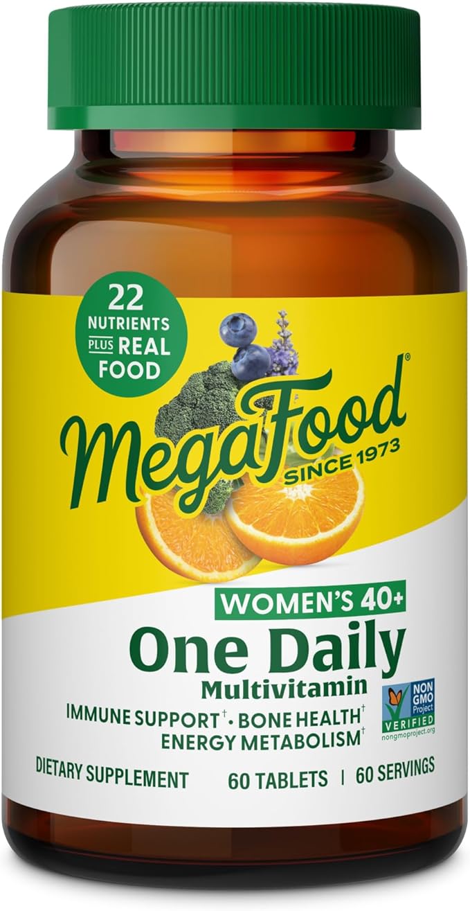 MegaFood Multivitamin for Women 40+ One Daily Womens Multivitamin - with Methylated B12 Methyl Folate Vitamin D3 C &amp Zinc - Energy Metabolism Immune Support &amp Bone Health Vegetarian 60 T