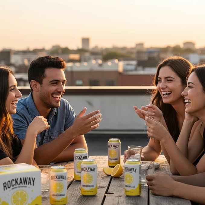 ROCKAWAY Lemon Lemongrass Soda Drinks - Low calorie drinks made from Real Fruit Juice All Natural - Soda Pop Drinks Gluten Free Vegan GMO Free - 12oz (12 Pack)