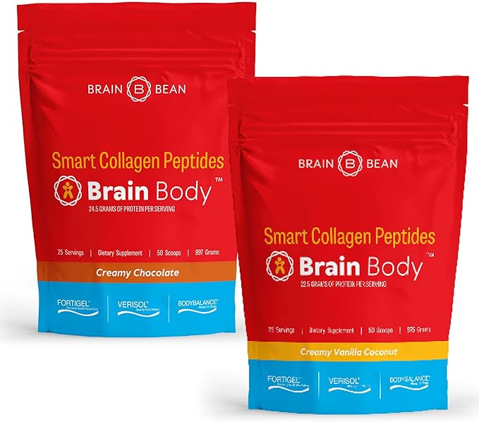 Brain Body Collagen Peptides Powder - Vital Protein &amp Collagen Supplement for Women &amp Men - Hydrolyzed Type I &amp III for Hair Skin Nails &amp Joint Health - 25 Servings - Creamy Natural C