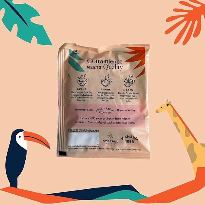 Kahawa 1893 Coffee Tea Bags Medium Roast Safari Blend 12 Single Serve Bags - As Seen on Shark Tank High Antioxidants Naturally Sweet Organically Grown Ethically &amp Sustainably Sourced