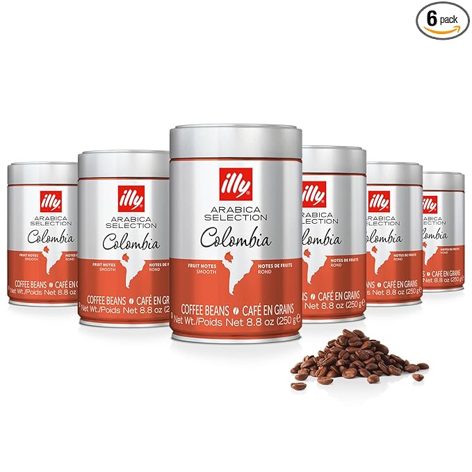 illy Whole Bean Coffee Colombia Single Origin Medium Roast 100% Arabica Premium Italian Coffee Ideal for Espresso Drip Moka and French Press Brewing 8.8oz 6 Pack