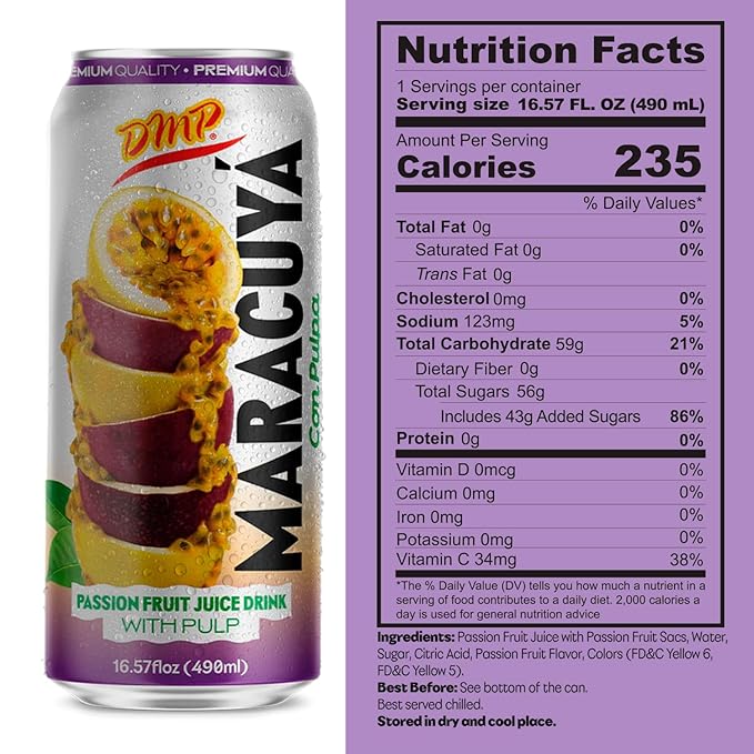 De Mi Pais Passion Fruit-maracuya Juice with Pulp Premium Quality Refreshing Fruit Beverage Canned Juice Perfect for Tropical Drinks Organic Experience Size 16.57 Fl Oz 12-Pack