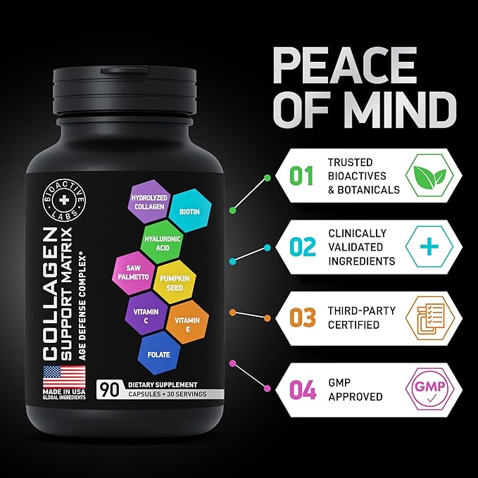 Age Defense Beauty Collagen Matrix - 2000mg Multi Collagen Biotin Keratin Hyaluronic Acid Saw Palmetto Vitamin C Supplement Complex - DHT Blocker for Men &amp Women for Hair Growth - 90 Gluten-Free