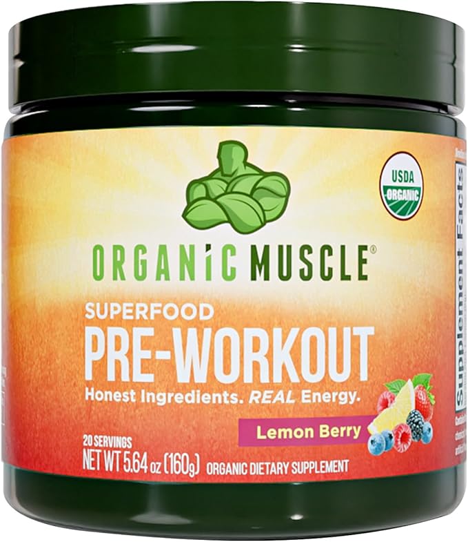 USDA Organic Pre-Workout Powder Lemon Berry | Clean Energy Without Jitters | Natural Performance Boost | No Artificial Sweeteners | 20 Superfoods | Low Caffeine 20 Servings
