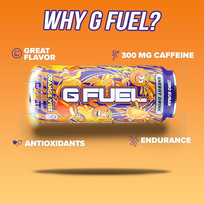 G Fuel Energy Drink Orange Creamsicle Sugar Free Beverage with 300mg Caffeine Daily Energy Boost with Focus Amino Vitamin + Antioxidants 16 oz Cans (Orange Vibe 12-Pack)
