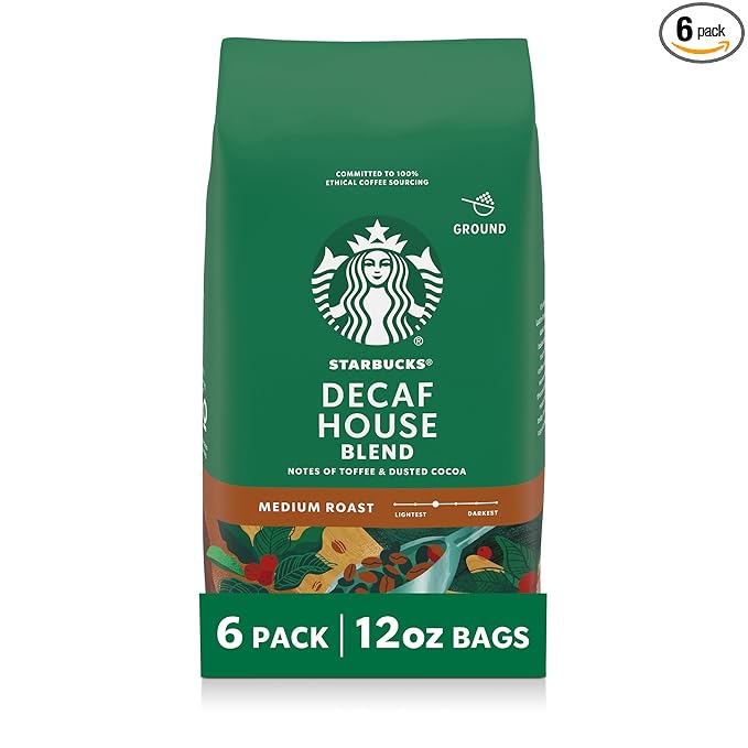 Starbucks Ground Coffee Medium Roast Hot or Iced Coffee Decaf House Blend Six 12 oz Bags