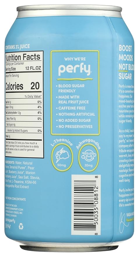 Perfy Dr. Perfy Flavored Superfood Soda Caffeine Free No Added Sugar 12 Fluid Ounces (Pack Of 12)