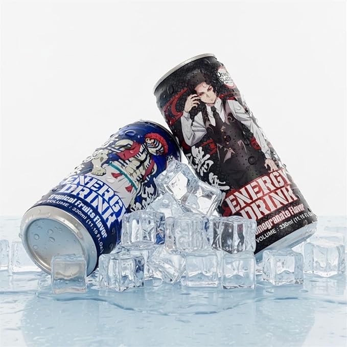 Demon Slayer Tropical Fruit &amp Pomegranate Energy Drink – 11.16 fl oz (330 ml) Cans – Collectible Anime Character Drink (6-Pack Variety)