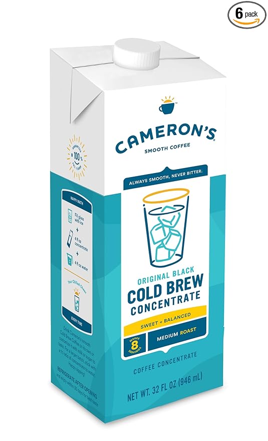 Cameron's Coffee Original Black Multiserve Cold Brew Coffee Concentrate Medium Roast 32oz (Pack of 6)
