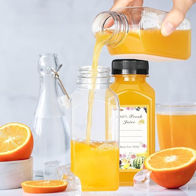54pcs 8oz Plastic bottles with lids juice bottles with caps Reusable containers and Clear beverage for milk Smoothies juice