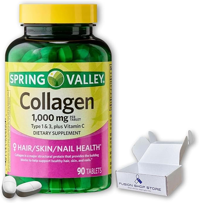 Collagen Plus Vitamin C- Tablets 1000mg Hair Skin and Nails 90ct (Pack of 1) Boxed by Fusion Shop Store