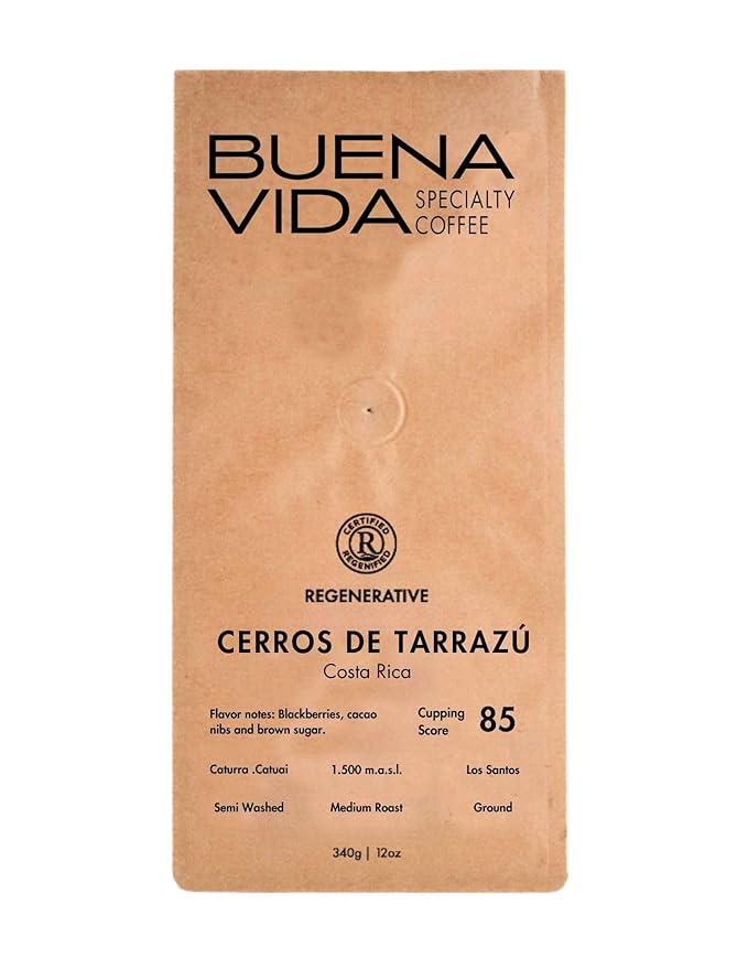 Buena Vida Speacialty Coffee - Cerros de Tarrazú Ground - Costa Rican Regenerative Coffee (35 oz)