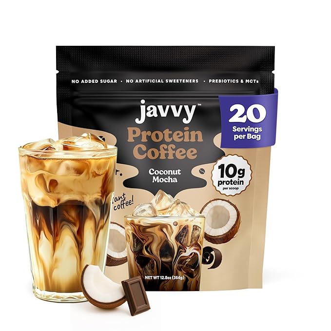 Coconut Mocha Protein Iced Coffee - Premium Whey Protein &amp Instant Iced Coffees - 100% Natural Cold Brew - Zero Artificial Flavors &amp Sweeteners 80 mg Caffeine No Added Sugar 20 Servings