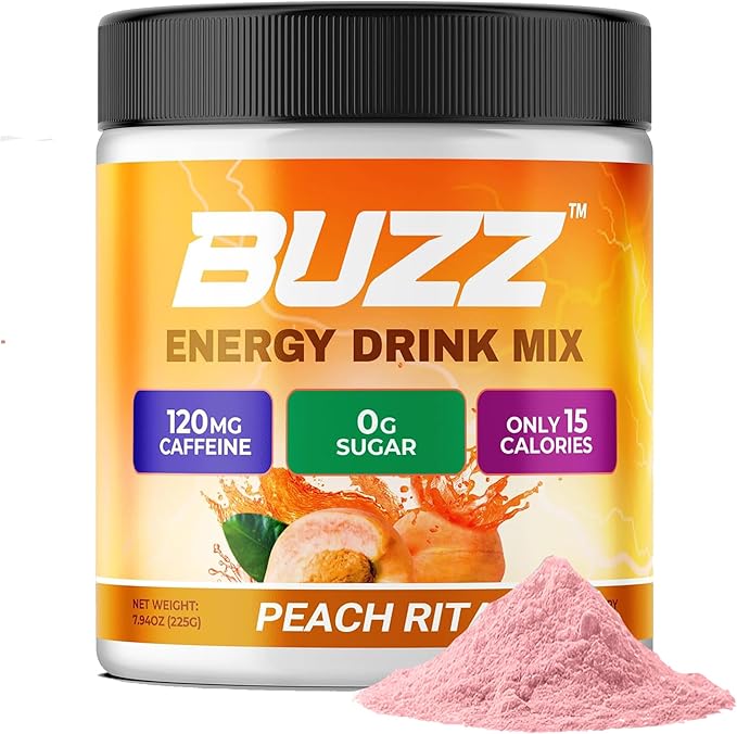 Morning Buzz Energy Drink Powder - Energy Boost Drink Mix - Sugar-Free Energy with Antioxidants - Morning Kickstart and Sports Nutrition Endurance Product - 30 Servings Peach Rita 8 Ounces