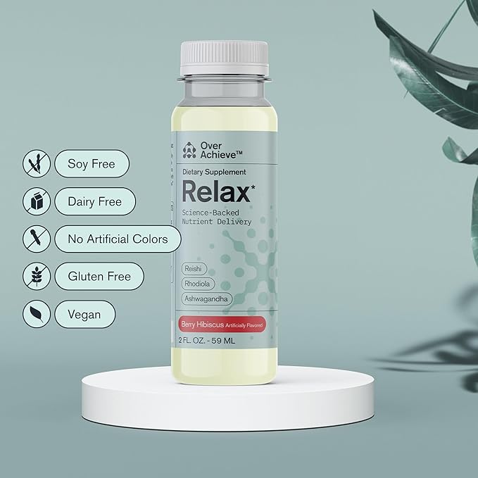 Relax Drink for Relaxation and Stress Relief Contains Ashwagandha Rhodiola Rosea and Reishi Mushroom with Advanced Nanoscience Technology 3 Pack Calm Nervous System Berry Hibiscus 2oz