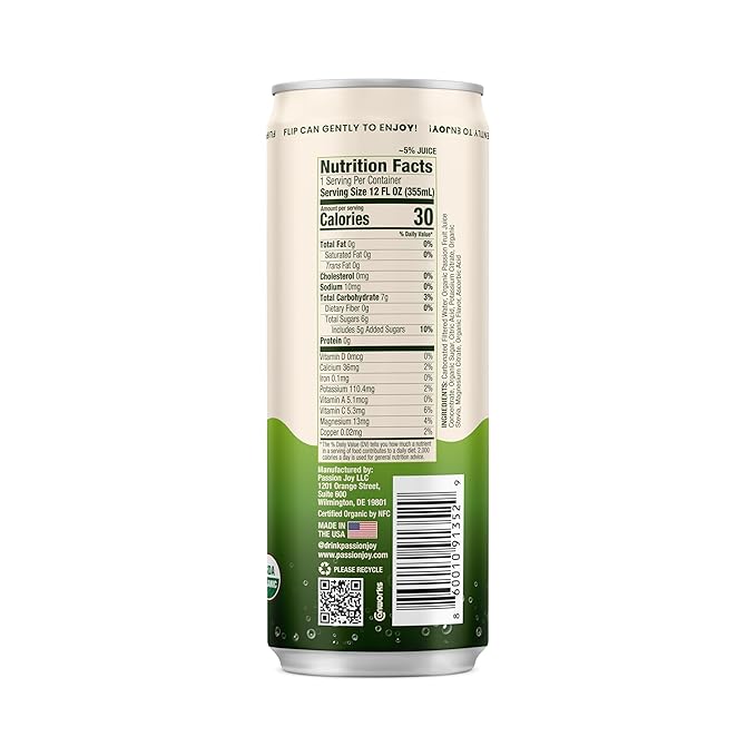 Passion Joy Organic Soda – Passion Fruit &amp Lime 12 oz Slim Cans (Pack of 12)