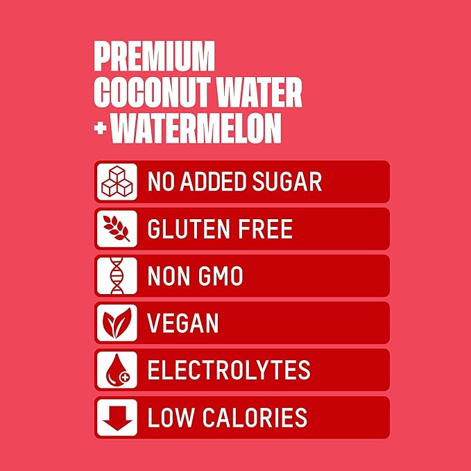 Once Upon a Coconut Premium Watermelon Coconut Water - Low Calorie All-Natural Drink with Electrolytes - Non-GMO - Gluten-Free -10.8 Fl Oz (Pack of 12)