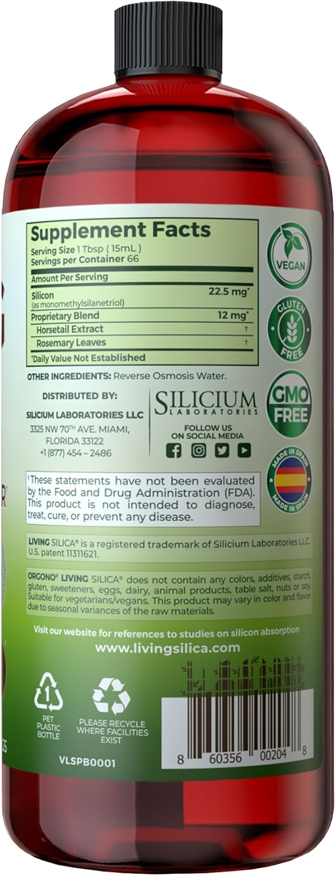 Living Silica ORGONO Plant-Based Collagen Booster | Horsetail Extract &amp Rosemary | Supports Collagen &amp Elastin for Joint &amp Bone Health Glowing Skin Strong Hair &amp Nails | 33.85 Fl Oz