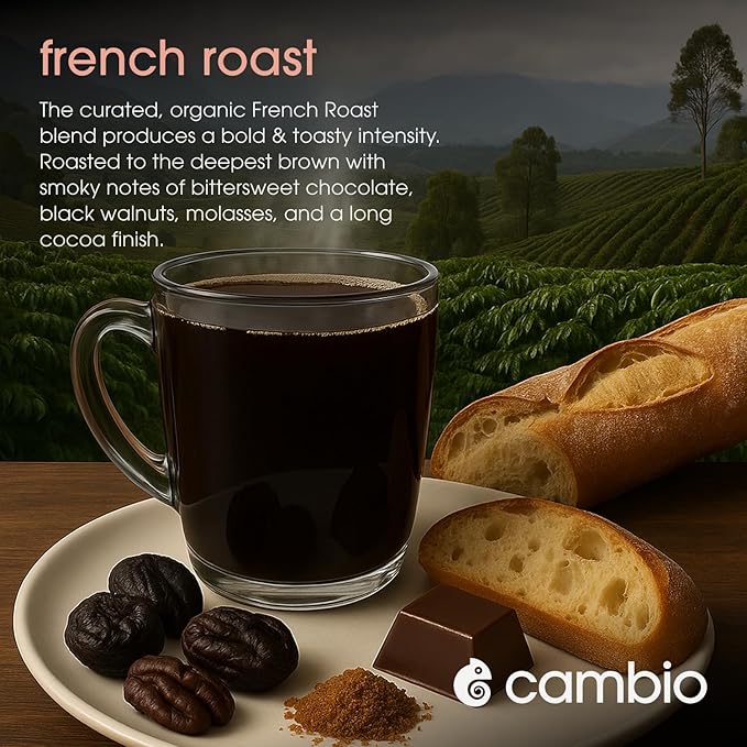 Cambio Roasters French Dark Roast Organic Coffee Pods - The Only Organic Recyclable Aluminum Coffee Pods Small Batch Roasted Keurig® Compatible Toasty Flavor Lower Acid Lasting Freshness 60 Coun
