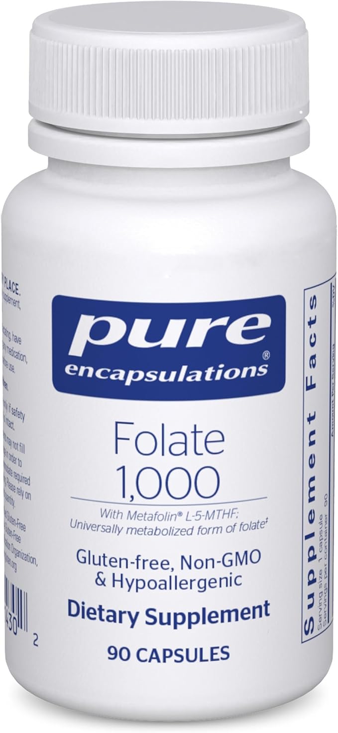Pure Encapsulations Folate 1000 - Metafolin L-5-MTHF - Heart Health Supplement* - Folate Supplement - Non-GMO &amp Gluten Free - 90 Capsules