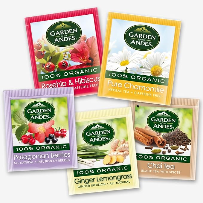 Garden of the Andes - Organic Rosehip &amp Hibiscus Tea - 6 Pack (20 Tea Bags/Box 120 Total) - Caffeine-Free Double-Chamber Glue-Free Tea Bags - Natural Vitamin C and Antioxidants