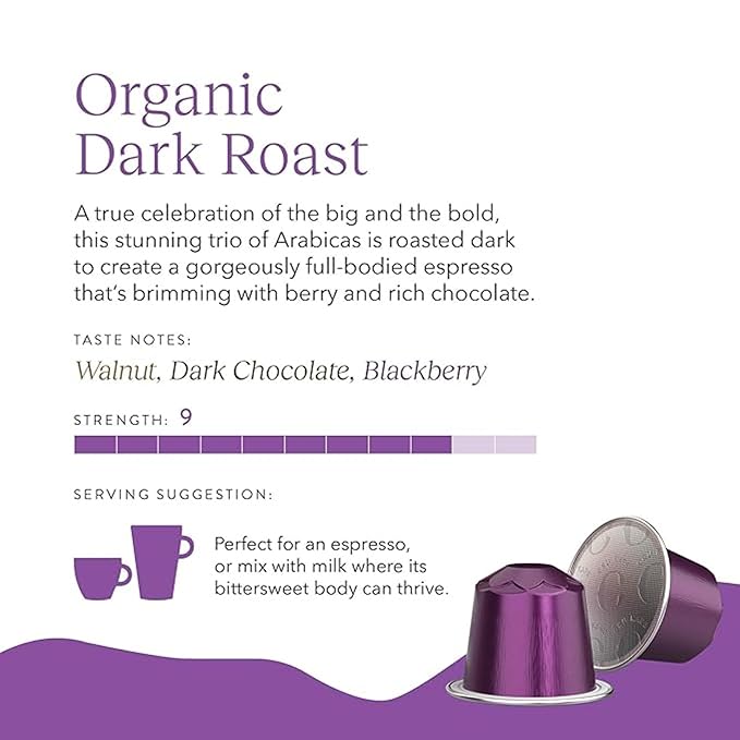 Cru Kafe Dark Roast USDA Organic Espresso Coffee Capsules (100 Pods) Fairtrade Coffee Pods Compatible with Nespresso Original Line and Pixie Machines