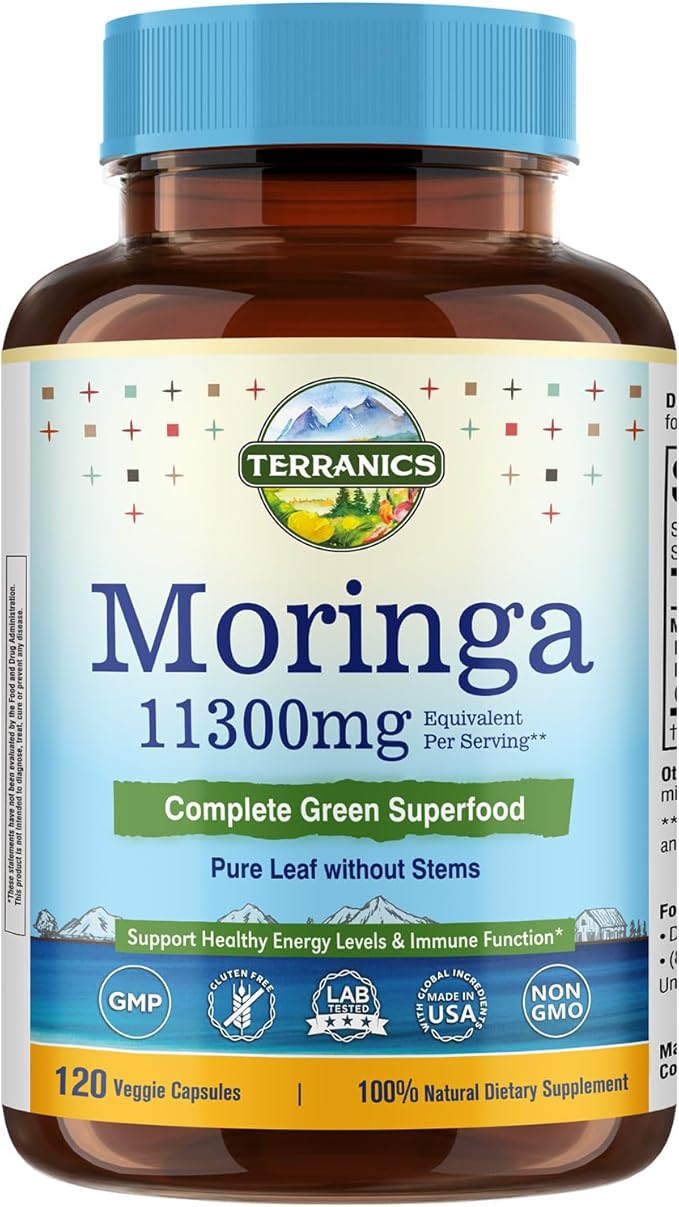 Terranics Multi Collagen Peptides Powder Type I II III V X &amp Moringa Capsules Bundle Hydrolyzed Collagen + 11300mg Pure Moringa Leaf Powder – 16oz Powder + 120 Capsules