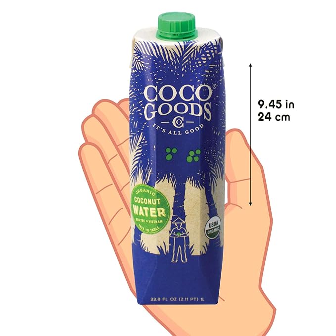 CocoGoodsCo Vietnam Single-Origin 100% Organic Coconut Water Non-GMO Never from Concentrate (33.8 fl. oz/1 liter 6 pack)