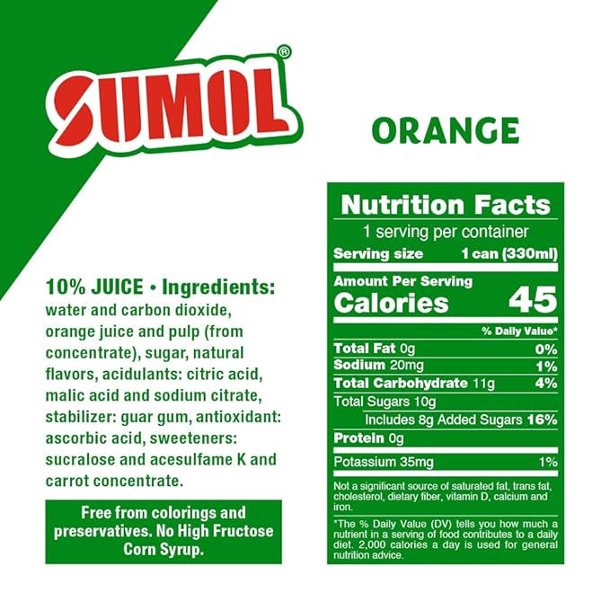 Sumol Orange Sparkling Juice Beverage Real Fruit Pulp Imported from Portugal 11.15 oz Cans (Pack of 24)