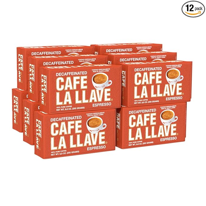 Cafe La Llave Decaf Dark Roast Ground Espresso Coffee 12-Pack 8.8 oz Bricks – Bold Cuban-Style Blend Moka Pot Espresso Drip – Strong Rich Flavor