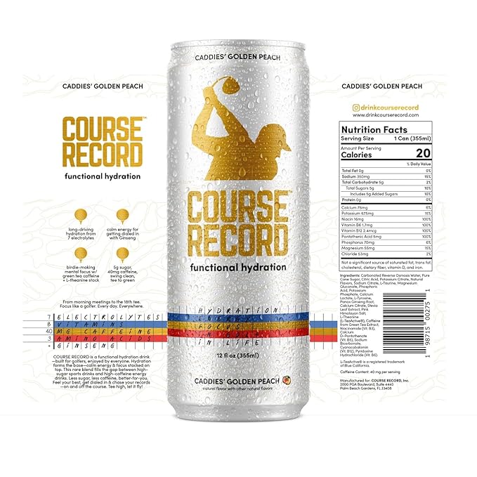 Functional Hydration Drink for Golfers – COURSE RECORD Variety Pack – Electrolytes Calm Energy &amp Focus – Healthy Sports Drink – 12-Pack (12oz Cans) – Low Sugar Low Caffeine