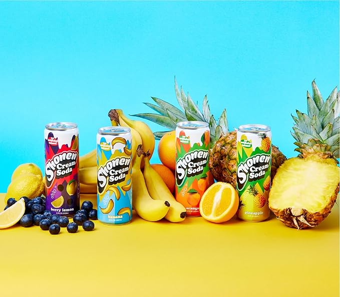 Shonen Soda - Variety Pack (Banana Berry Lemon Orange Pineapple) | 12 Fl Oz Can | 12-Pack