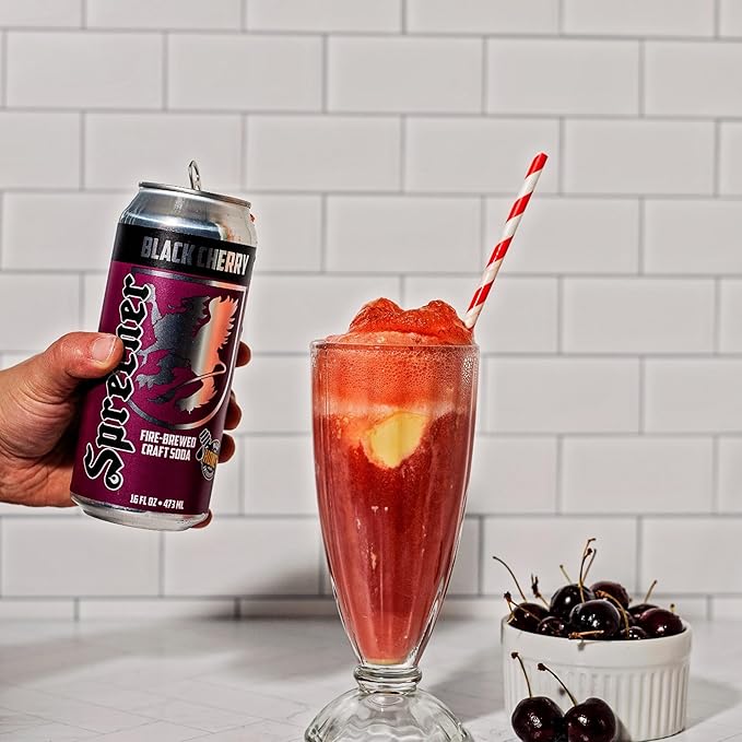 Sprecher Black Cherry Soda 16 fl oz Cans (12 Pack) Fire-Brewed with Real Honey &amp Door County Cherry Juice – Handcrafted Caffeine-Free Gourmet Beverage