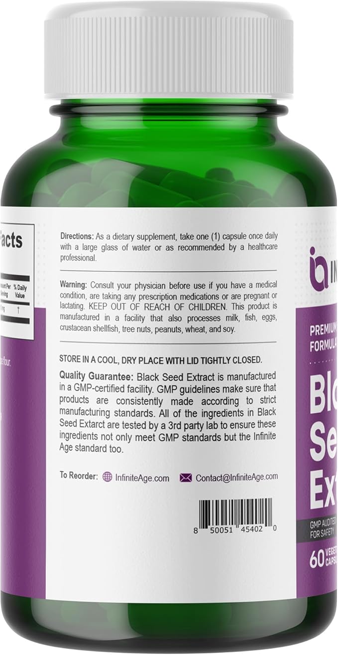 Infinite Age Dry Organic Black Seed Oil Extract Capsules 60 Count - Nigella Sativa Immune Booster for Optimal Skin Hair Memory Focus Brain Health and Immunity - Thymoquinone Supplement