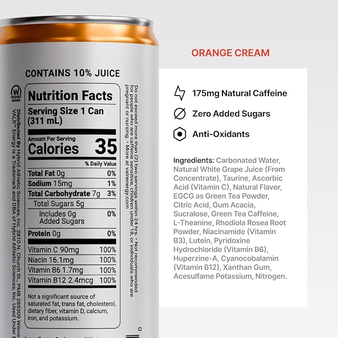 VALR Energy | Nitrogen-Infused Energy Drink | 175mg Natural Caffeine from Green Tea | Pre-Workout Performance with Amino Acids &amp Antioxidants | Gluten-Free &amp Vegan | (10.5 FL. OZ. ) (10.5 FL.