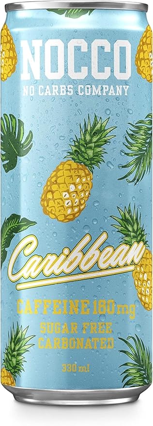 NOCCO BCAA Caribbean 24 x 330 ml Protein Rich Energy Drink without Sugar No Carbs Company Vitamin and Caffeine Boost Carbonated Sports Drinks for Muscle Performance and Regeneration