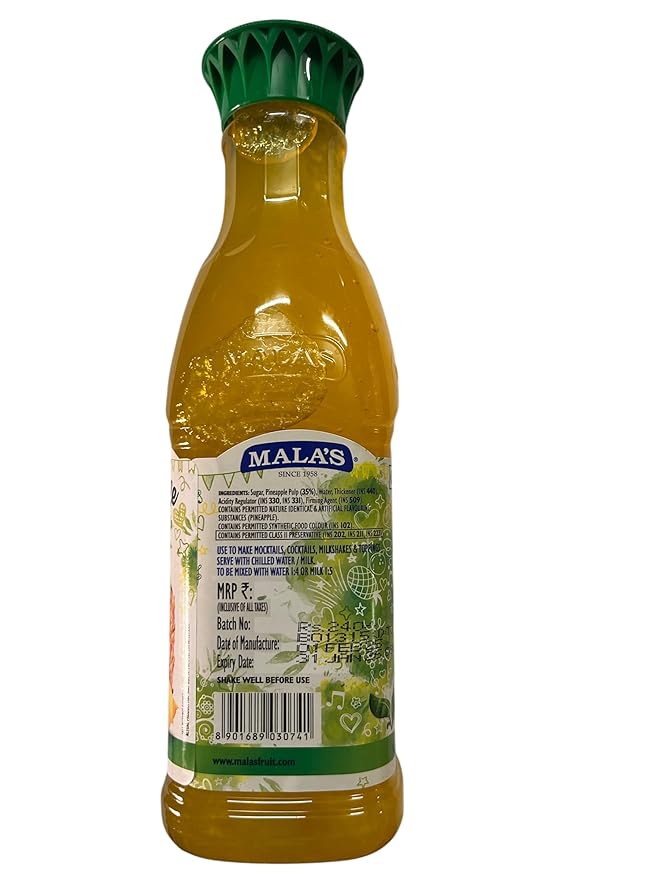 Mala's Pineapple Crush Pet Bottle -Made from Natural and Real Fruit Extracts Pet Bottle 1000 g