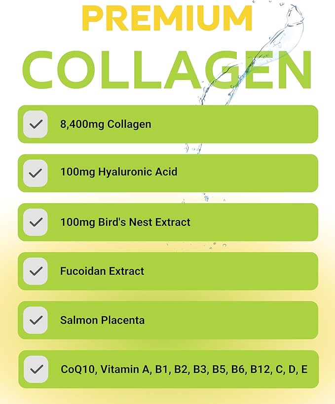 Yuki Premium Collagen Drink 8400mg Collagen with Hyaluronic Acid Bird's Nest Extract Fucoidan Extract CoQ10 and Vitamins 30 Pouches (25ml Each) Made in Japan
