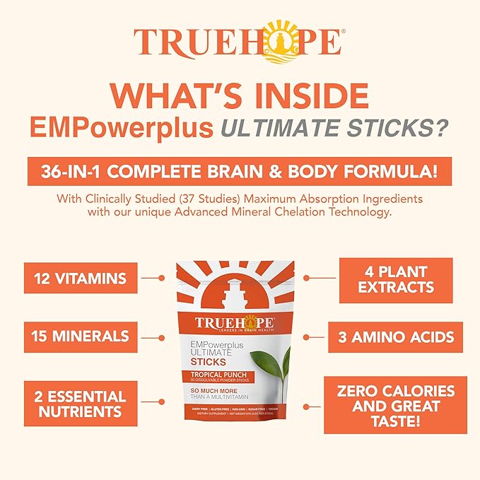 Multivitamin Nootropic Pouches with Inositol - Once-Per-Day EMPowerplus Ultimate Sticks - 30 Count (Tropical)