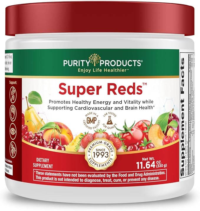 Purity Products Super Reds Powder Phytonutrient Superfood Drink Mix w/FloraGLO Lutein - Phytonutrient Blend containing Polyphenols Antioxidants &amp More - 330 Grams - 30 Day Supply