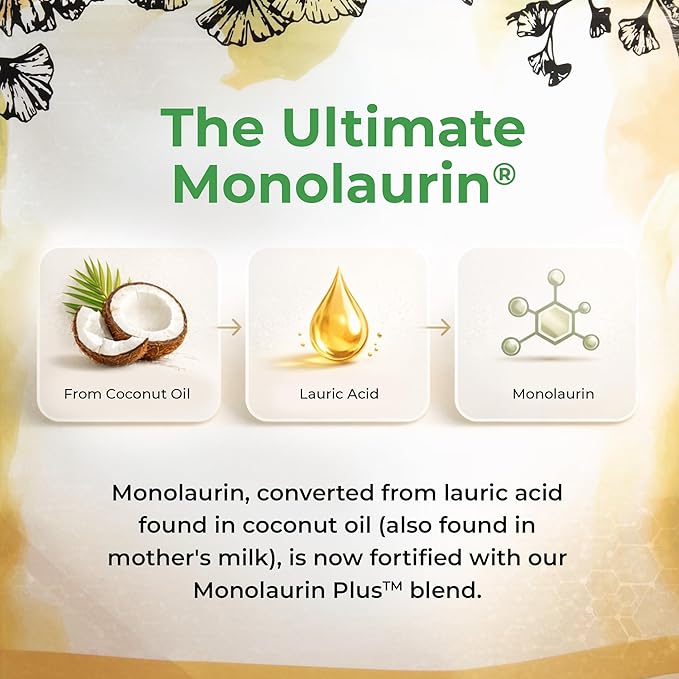 UltraLaurin® Monolaurin Supplement – 3000 mg Coconut-Derived Pellets for Immune &amp Gut Health Support Digestive Wellness – 7 oz - 66 Servings – Vegan Non-GMO Natural Immune &amp Digestive Supp