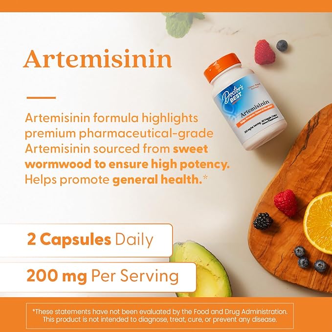 Doctor's Best Artemisinin Supplement for Men &amp Women - Sourced from Sweet Wormwood Herb Artemisia Annua Capsules 200 mg per Serving Natural Immune Health Support for Adults - 90 Ct Veg Caps