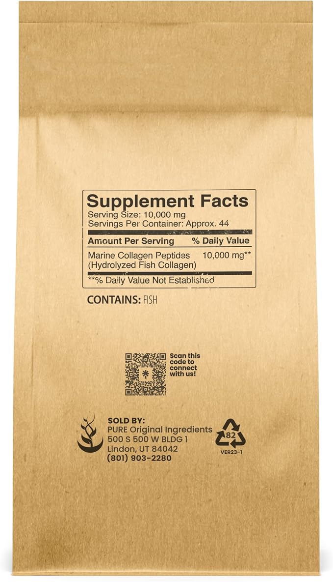 Pure Original Ingredients Marine Collagen Powder (1 lb) Natural &amp Unflavored Protein Peptides Resealable Bag