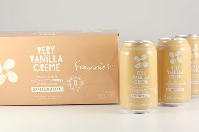 KauffmanTreats Frannie Sparkling Beverage- Zero Calories &amp Sugar Aspertame Free: 24-Ct Case 12 Oz. Cans (Very Vanilla Creme)