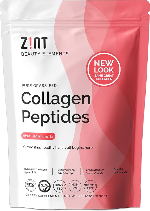 Zint Collagen Peptides Powder (32 oz) | Grass-Fed Hydrolyzed Type I &amp III | Supports Skin Hair Joints &amp Gut Health | Rich in Key Amino Acids | Paleo-Friendly Keto Non-GMO Unflavored