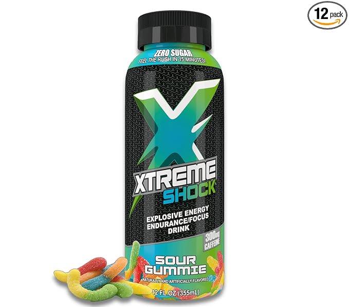 Xtreme Shock RTD Pre-Workout Energy Drink Sour gummie 12 Fl Oz (Pack of 12)