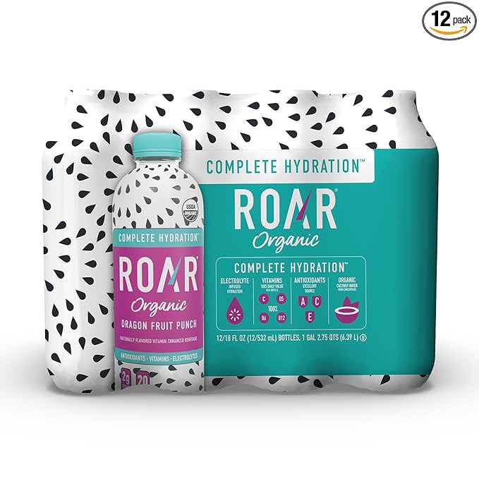 ROAR Complete Hydration Organic - Electrolyte Drinks with Vitamins C B5 B12 – Non GMO Gluten Free Hydrating Drinks - Dragonfruit Punch - 12 pc
