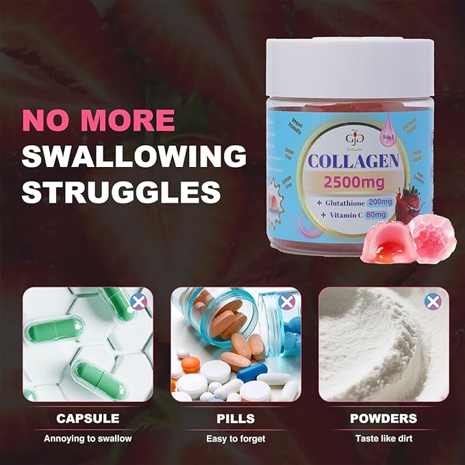 Collagen Gummies 2500mg with Vitamin C &amp Glutathione for Skin Hair &amp Nails - Delicious Filled Gummies - Anti-Aging Dietary Supplement Support Hydration &amp Radiance - 60 Count for Women &am